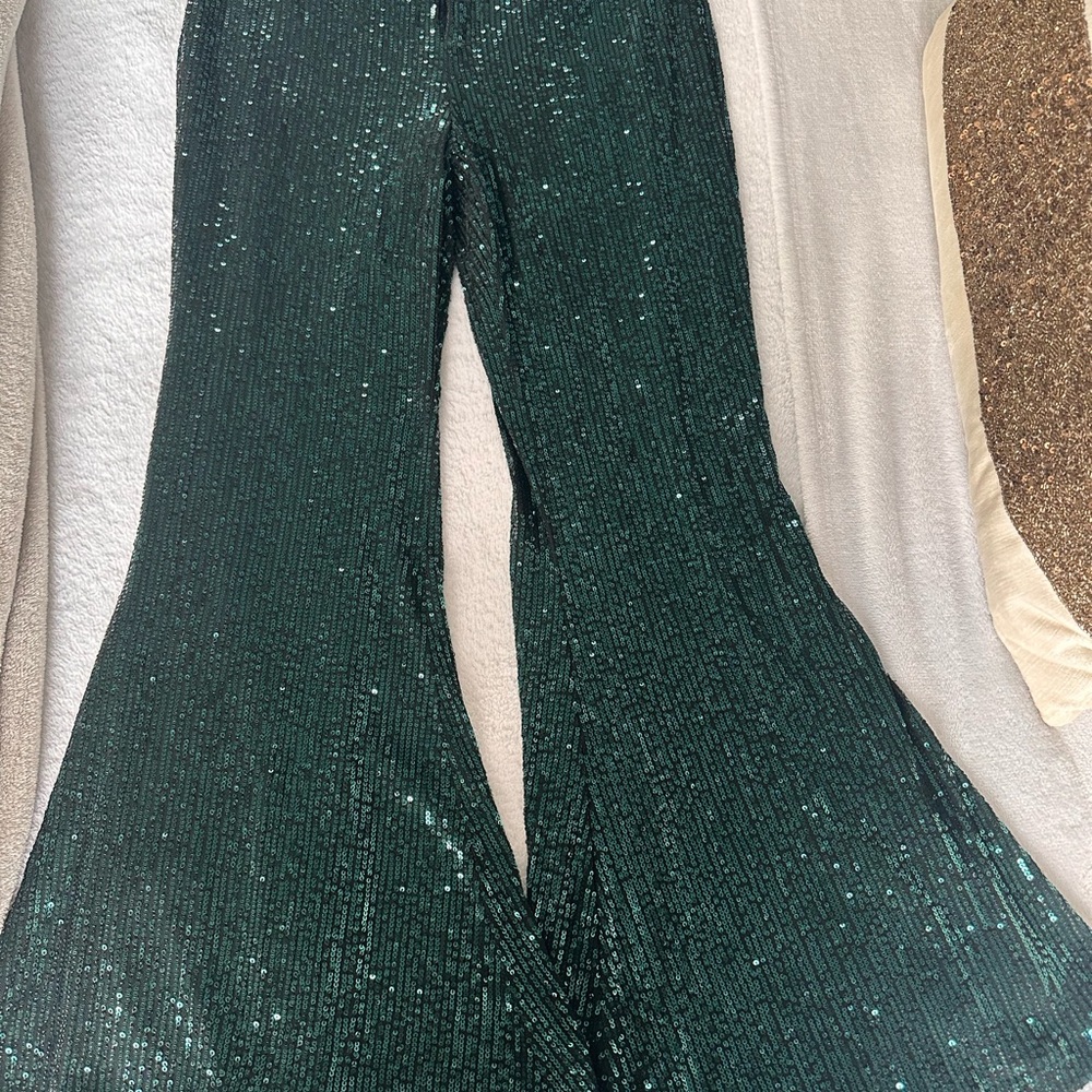INA Statement Mermaid Green Sequin Flare Pants